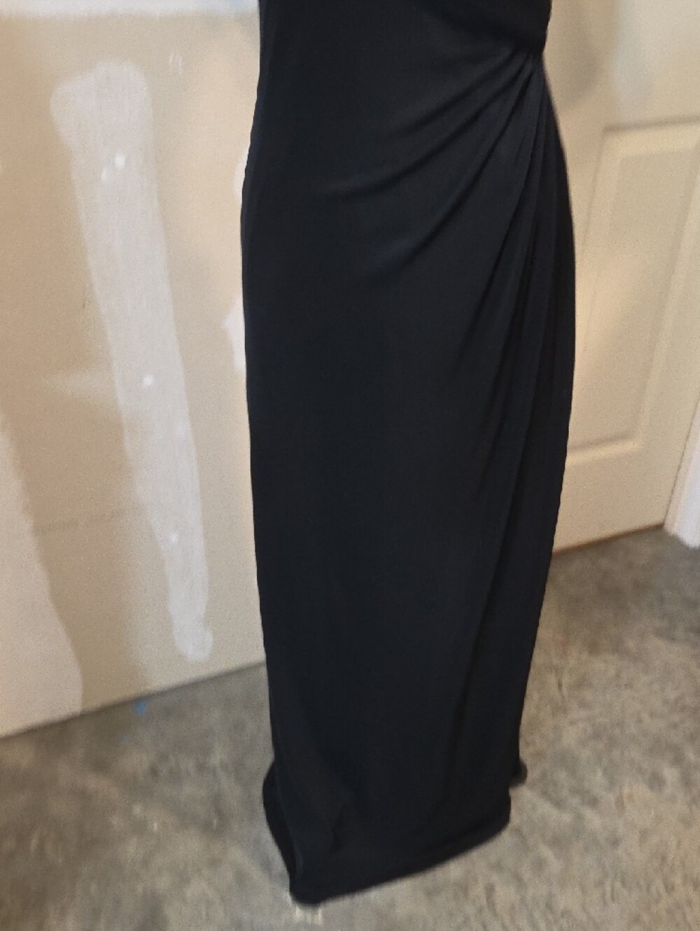 TADASHI Black Draped Maxi Dress Side Knot Crossed Bodice Short Sleeve Elegant - Picture 4 of 12